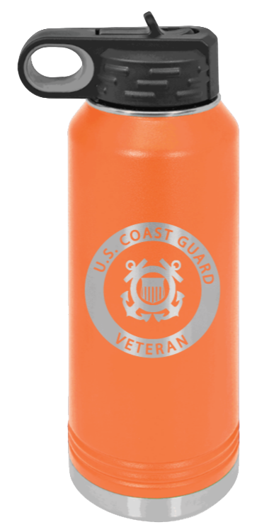 Coast Guard Veteran - 32oz Water Bottle Laser Engraved- Orange