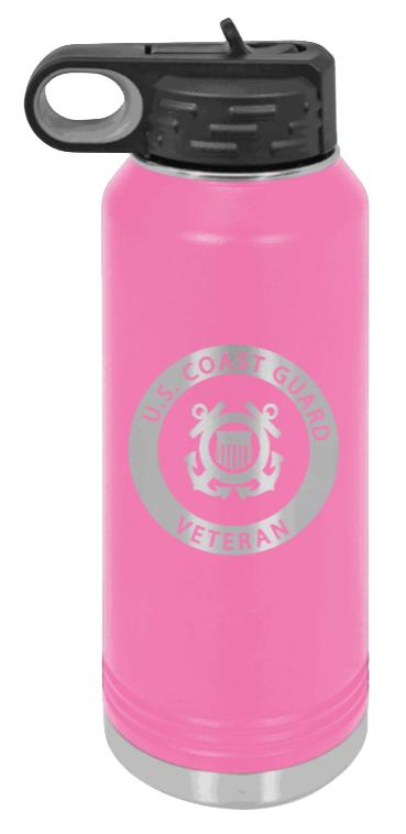 Coast Guard Veteran - 32oz Water Bottle Laser Engraved- Pink