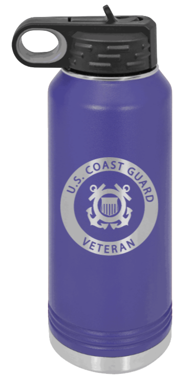 Coast Guard Veteran - 32oz Water Bottle Laser Engraved- Purple