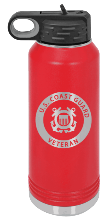 Coast Guard Veteran - 32oz Water Bottle Laser Engraved- Red