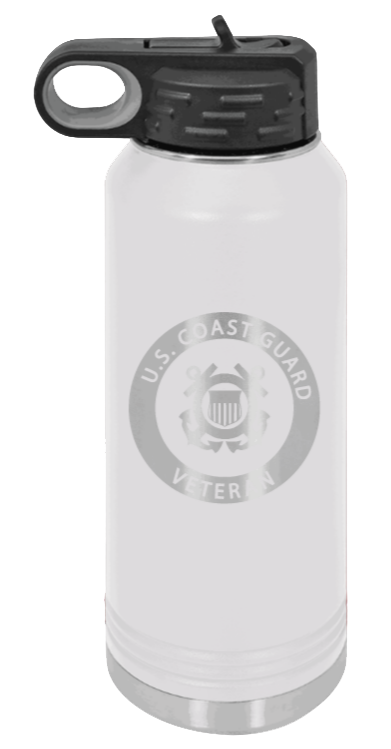 Coast Guard Veteran - 32oz Water Bottle Laser Engraved- White