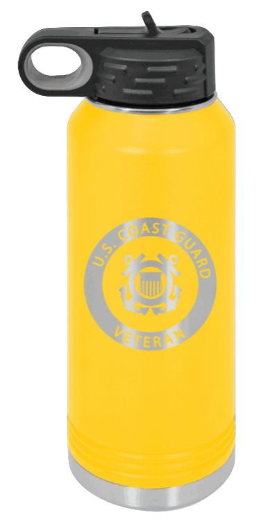 Coast Guard Veteran - 32oz Water Bottle Laser Engraved- Yellow