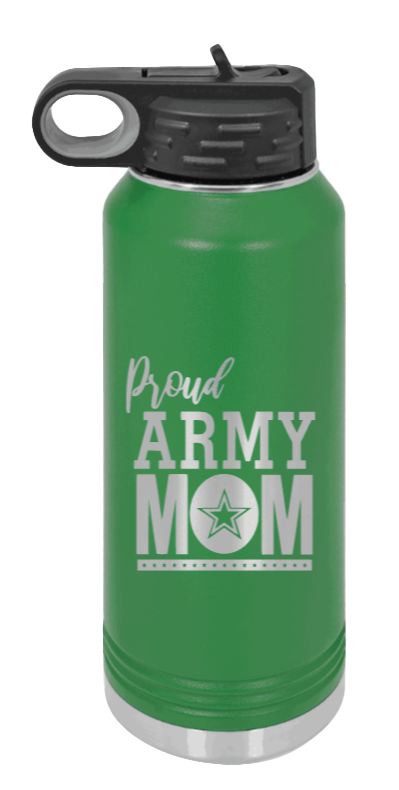 Army Mom - 32oz Water Bottle Laser Engraved- Green