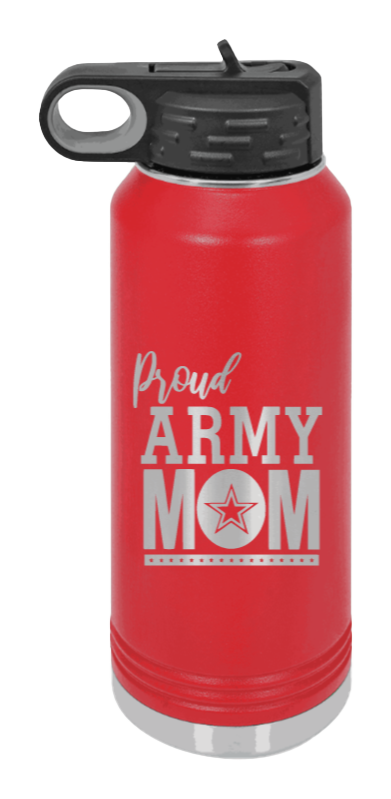 Army Mom - 32oz Water Bottle Laser Engraved- Red