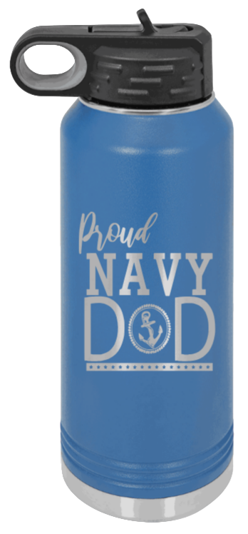 Navy Dad - 32oz Water Bottle Laser Engraved- Royal Blue
