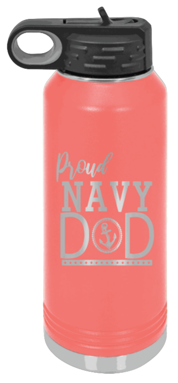 Navy Dad - 32oz Water Bottle Laser Engraved- Coral