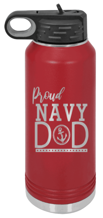 Navy Dad - 32oz Water Bottle Laser Engraved- Maroon