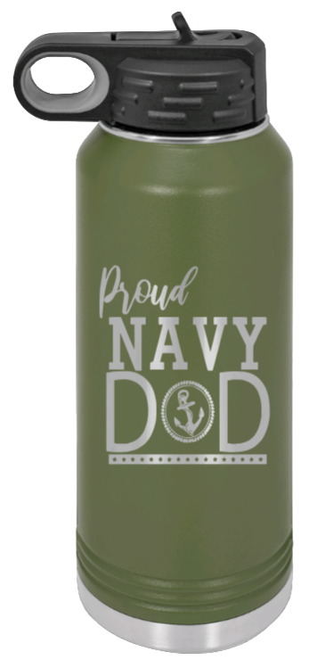 Navy Dad - 32oz Water Bottle Laser Engraved- Olive
