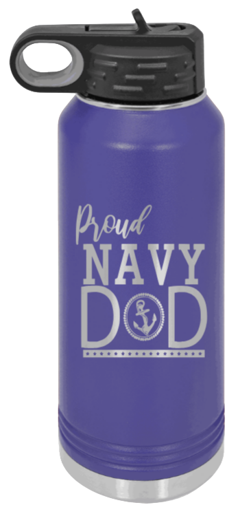 Navy Dad - 32oz Water Bottle Laser Engraved- Purple