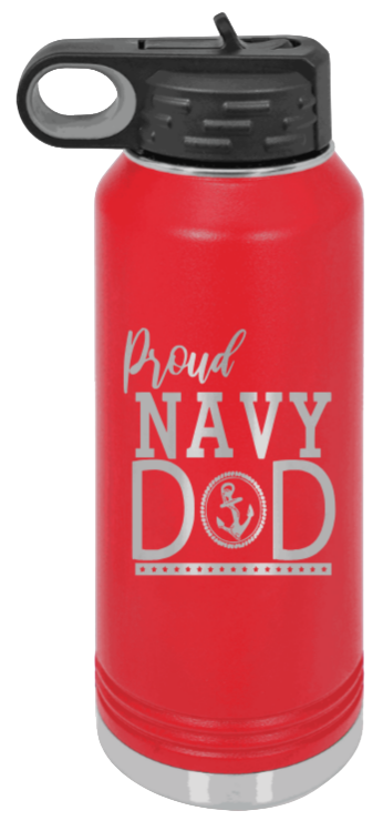 Navy Dad - 32oz Water Bottle Laser Engraved- Red