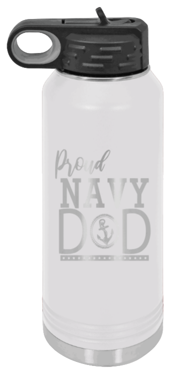 Navy Dad - 32oz Water Bottle Laser Engraved- White