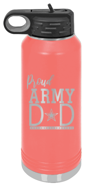Army Dad - 32oz Water Bottle Laser Engraved- Coral