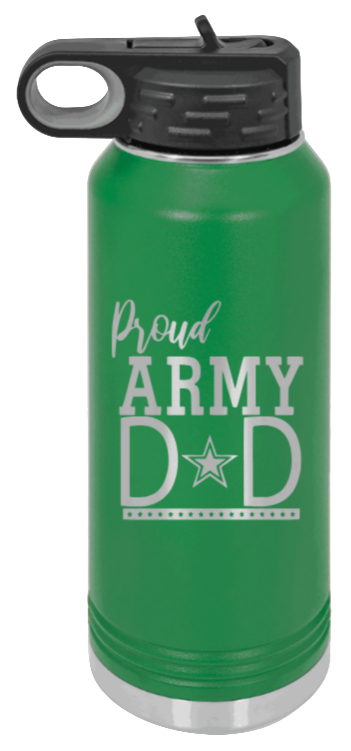 Army Dad - 32oz Water Bottle Laser Engraved- Green