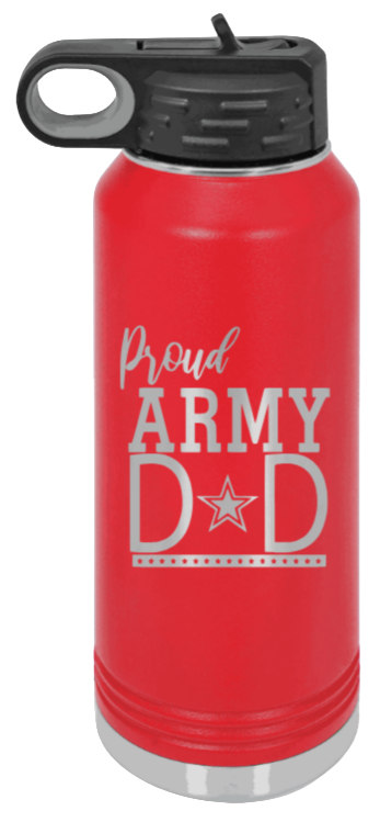 Army Dad - 32oz Water Bottle Laser Engraved- Red