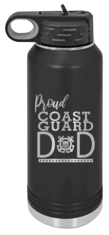 Coast Guard Dad - 32oz Water Bottle Laser Engraved- Black