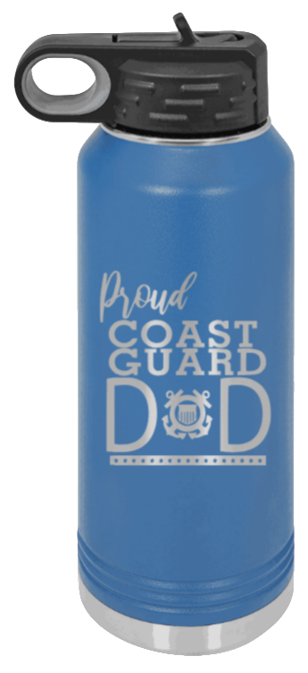Coast Guard Dad - 32oz Water Bottle Laser Engraved- Royal Blue