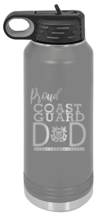 Coast Guard Dad - 32oz Water Bottle Laser Engraved- Dark Grey