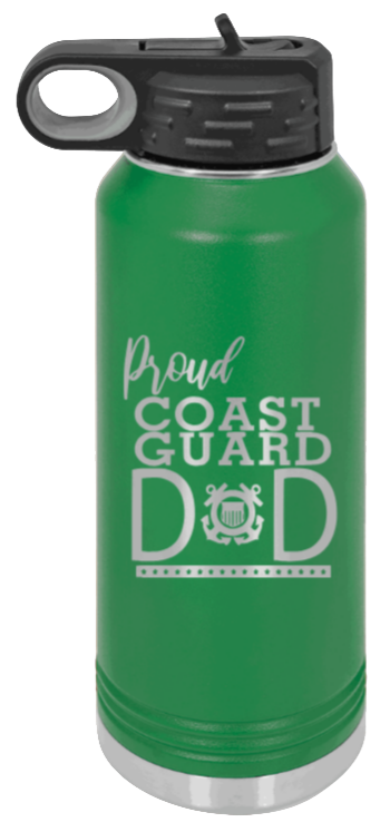 Coast Guard Dad - 32oz Water Bottle Laser Engraved- Green