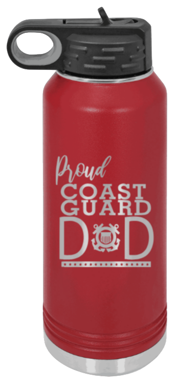 Coast Guard Dad - 32oz Water Bottle Laser Engraved- Maroon