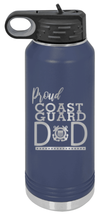 Coast Guard Dad - 32oz Water Bottle Laser Engraved- Navy