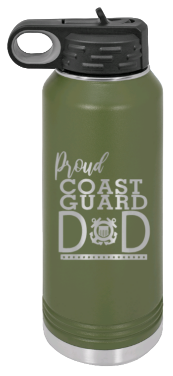Coast Guard Dad - 32oz Water Bottle Laser Engraved- Olive