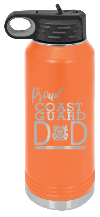 Coast Guard Dad - 32oz Water Bottle Laser Engraved- Orange