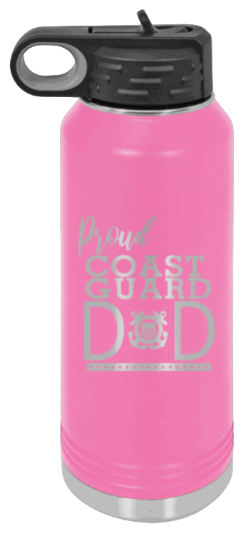 Coast Guard Dad - 32oz Water Bottle Laser Engraved- Pink