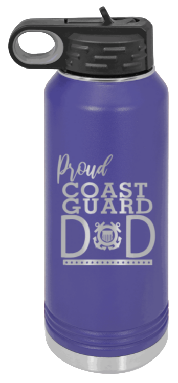 Coast Guard Dad - 32oz Water Bottle Laser Engraved- Purple