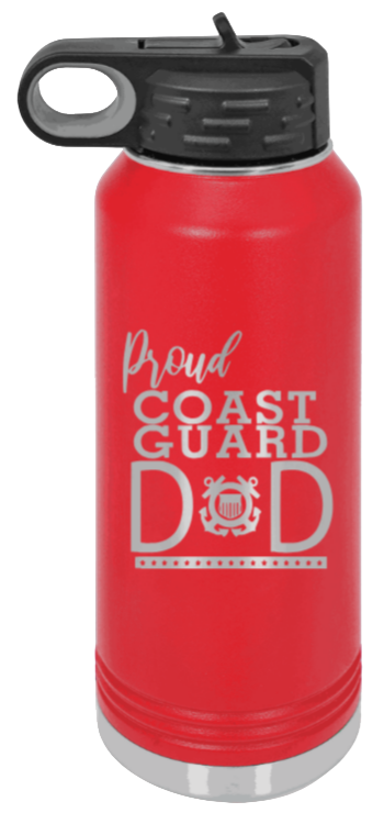 Coast Guard Dad - 32oz Water Bottle Laser Engraved- Red
