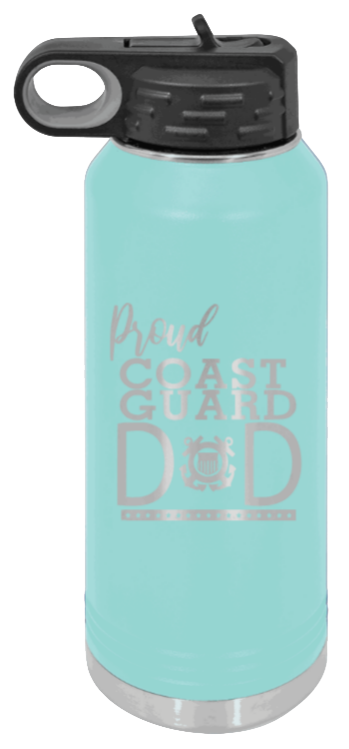 Coast Guard Dad - 32oz Water Bottle Laser Engraved- Teal
