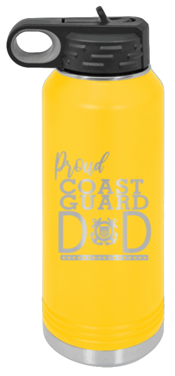 Coast Guard Dad - 32oz Water Bottle Laser Engraved- Yellow