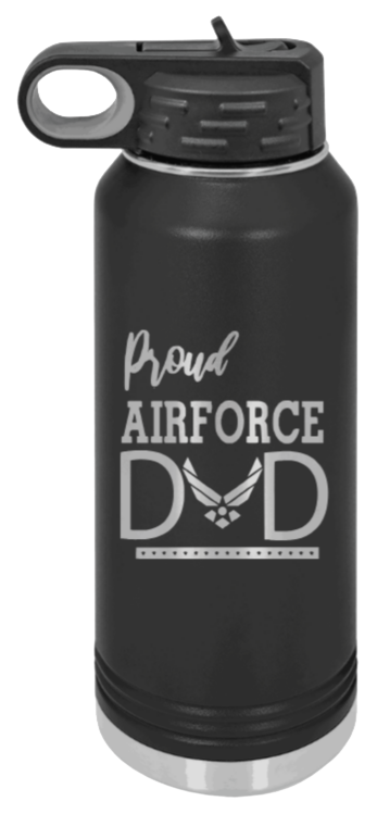 Proud Air Force Dad Laser Engraved Water Bottle (Etched)