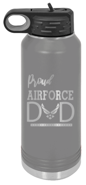 Air Force Dad - 32oz Water Bottle Laser Engraved- Dark Grey