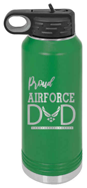 Air Force Dad - 32oz Water Bottle Laser Engraved- Green
