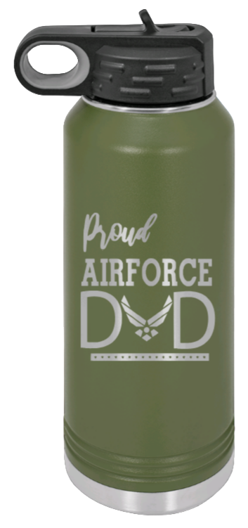 Air Force Dad - 32oz Water Bottle Laser Engraved- Olive