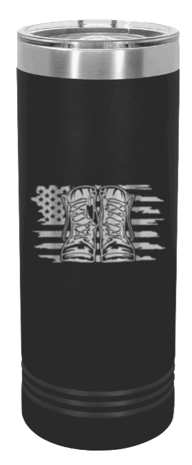 Combat Boots Flag Laser Engraved Skinny Tumbler (Etched)