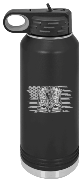 Combat Boots Flag - 32oz Water Bottle Laser Engraved- Black