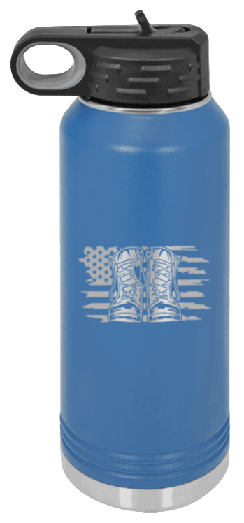 Combat Boots Flag - 32oz Water Bottle Laser Engraved- Royal Blue