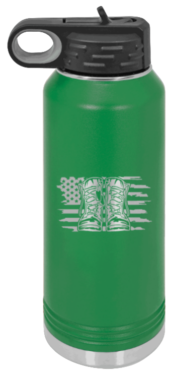 Combat Boots Flag - 32oz Water Bottle Laser Engraved- Green