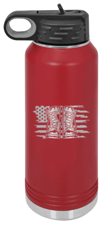 Combat Boots Flag - 32oz Water Bottle Laser Engraved- Maroon