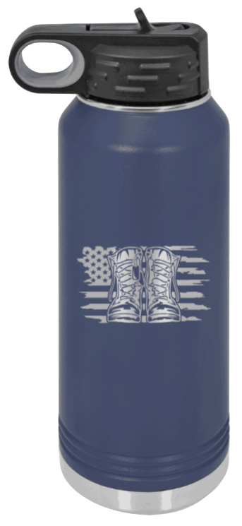 Combat Boots Flag - 32oz Water Bottle Laser Engraved- Navy