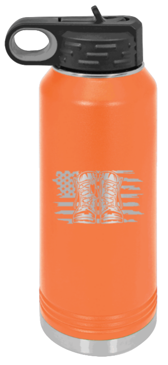 Combat Boots Flag - 32oz Water Bottle Laser Engraved- Orange