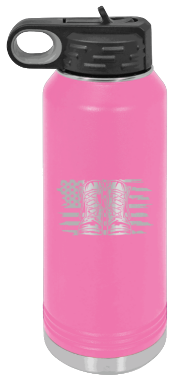 Combat Boots Flag - 32oz Water Bottle Laser Engraved- Pink
