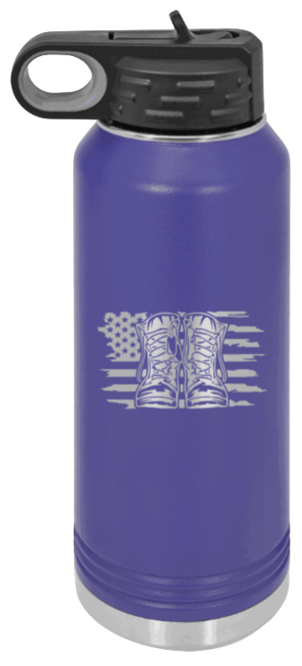 Combat Boots Flag - 32oz Water Bottle Laser Engraved- Purple