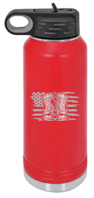 Combat Boots Flag - 32oz Water Bottle Laser Engraved- Red
