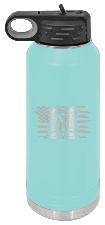 Combat Boots Flag - 32oz Water Bottle Laser Engraved- Teal