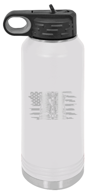 Combat Boots Flag - 32oz Water Bottle Laser Engraved- White