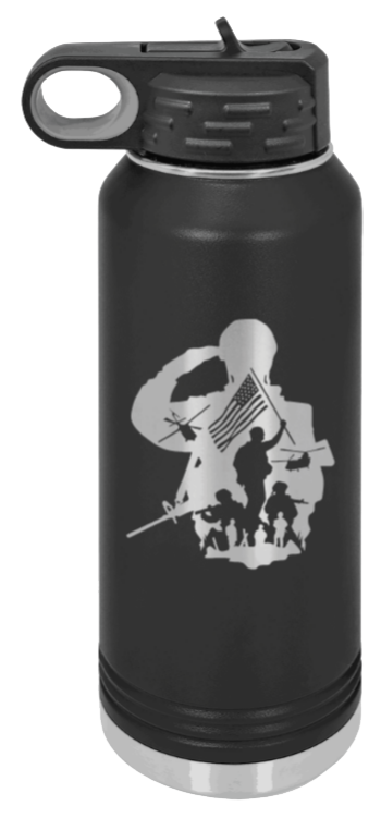 Soldier - 32oz Water Bottle Laser Engraved- Black
