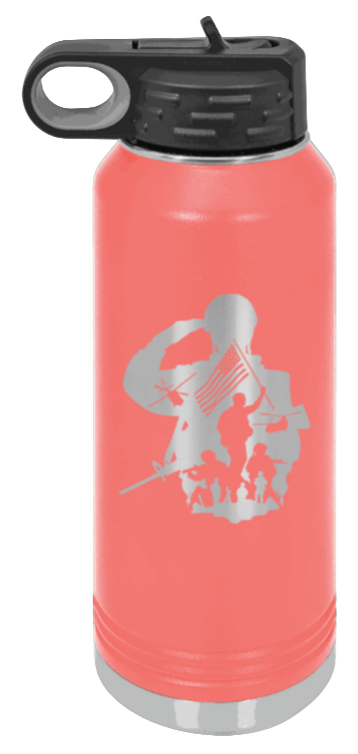 Soldier - 32oz Water Bottle Laser Engraved- Coral