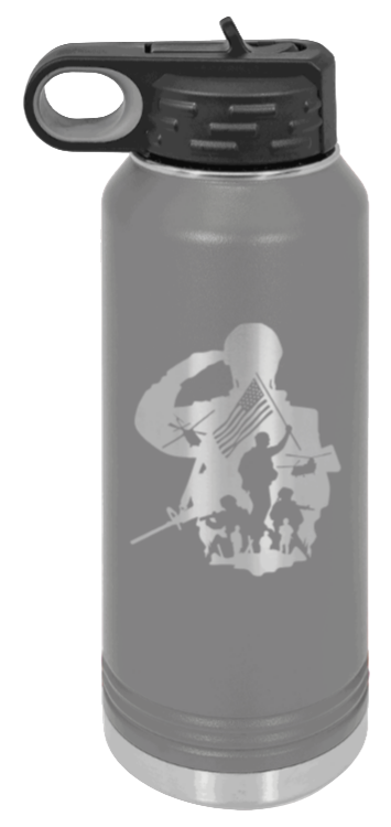 Soldier - 32oz Water Bottle Laser Engraved- Dark Grey